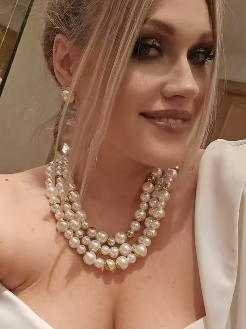 White Multi-Strand Pearl Collar Necklace